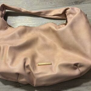 Poppy & Peonies Blush Tan Leather Hobo Bag